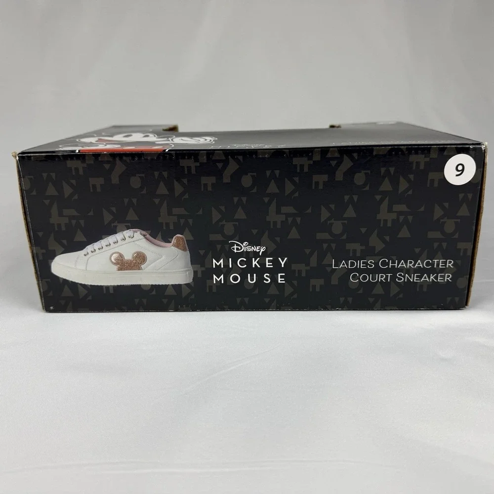 Disney White Sneakers with Rose Gold Glitter Mickey Accent